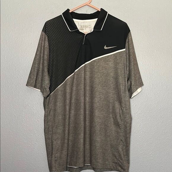 Nike Golf Short Sleeved Striped Black Gray Polo Size Large - Picture 1 of 9